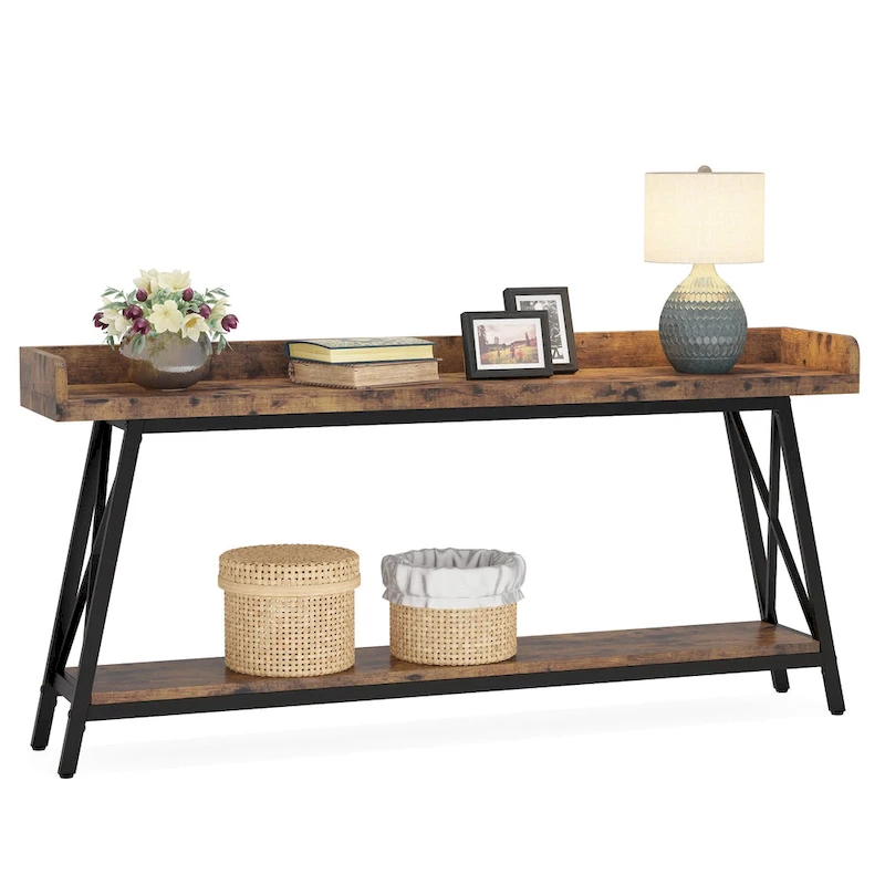 70.9 inch Long Entryway Table, Narrow Sofa Console Table Behind Couch Brown