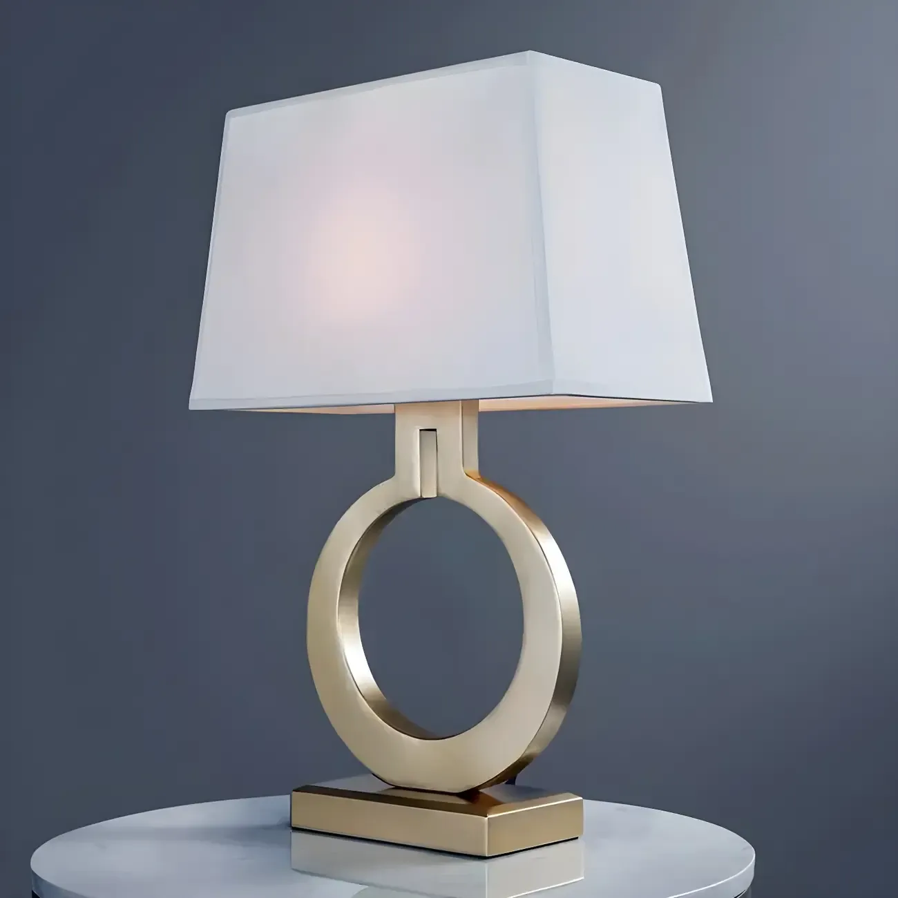 Gold Ring LED Table Lamp Square Base & Rectangle Shade