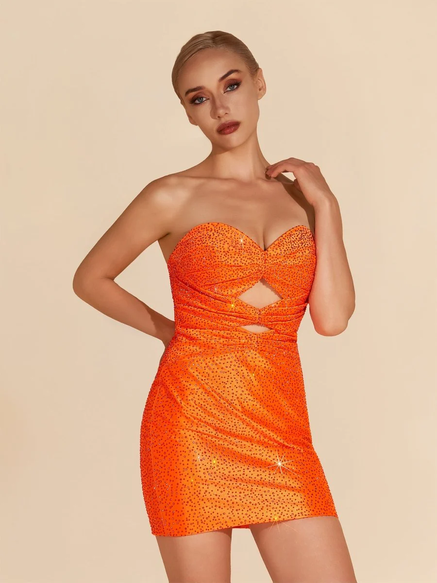 Bright Orange - Sheath Sweetheart Sequined Cut Out Short Homecoming & Cocktail Dresses