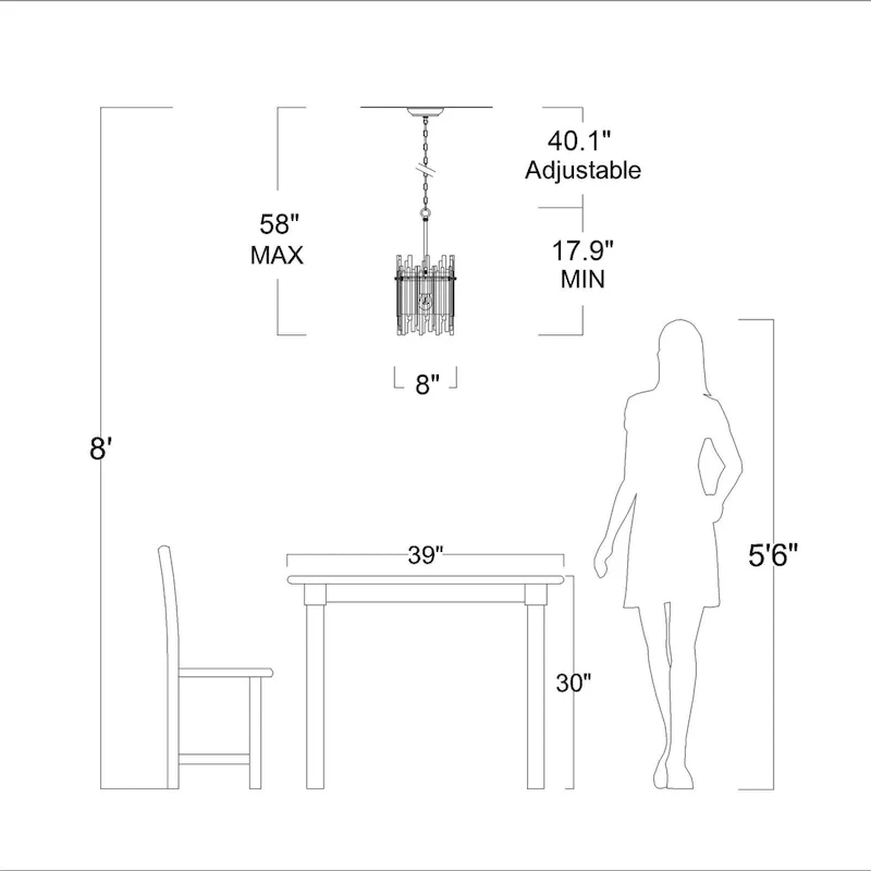 Casandra 1 Light Shiny Bronze Drum Pendant Chandelier with Clear Glass Bars - 8 inches in diameter x 17.9 inches H