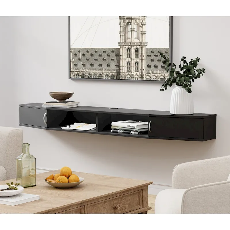 Floating Wall Mounted TV Console Storage Shelf Modern TV Stand Media Console, Walnut - 70