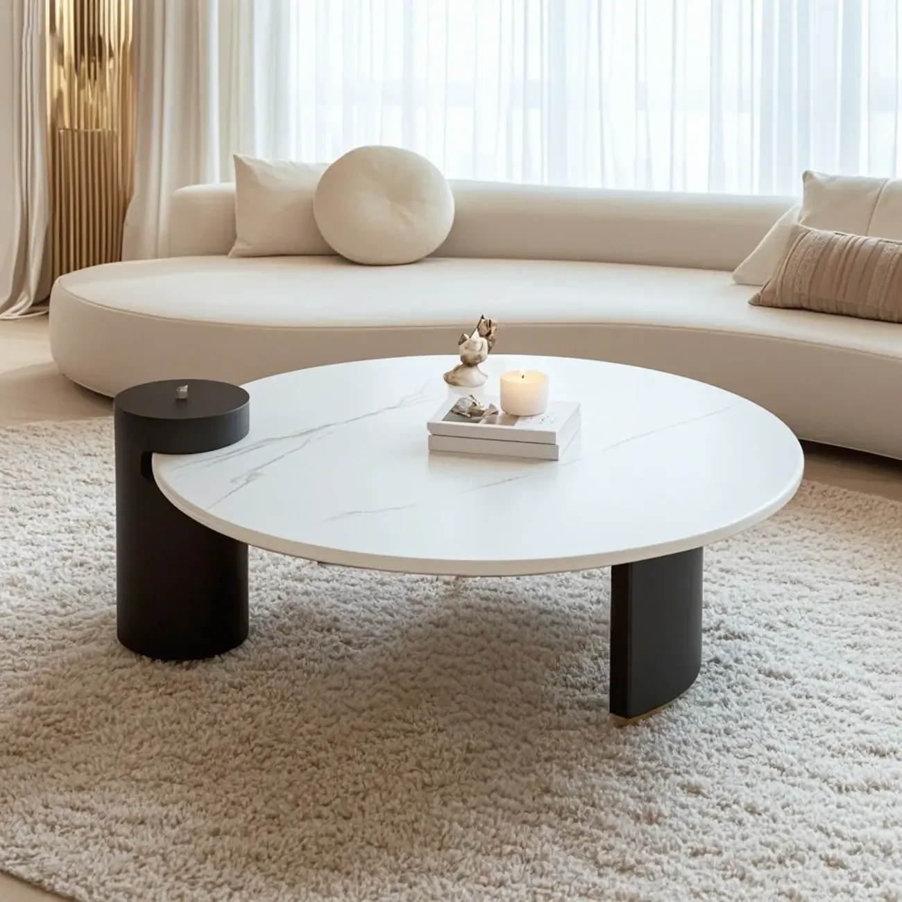 Marble Round Nesting Coffee Table Set with Modern Design