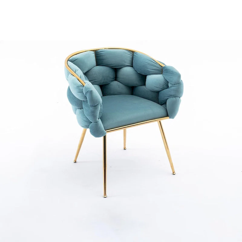 Blue Velvet Accent Chair with Gold Metal Legs – Modern Style, Seats 1