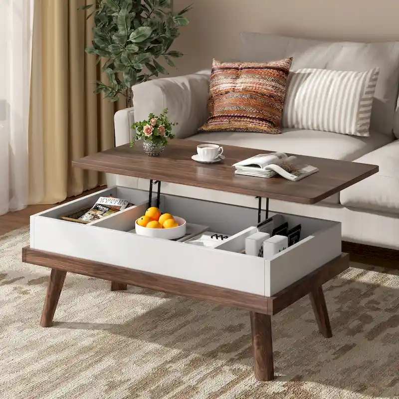 Lift-Top Coffee Table with Hidden Storage | Walnut / Oak / White / Rustic Brown / Ivory