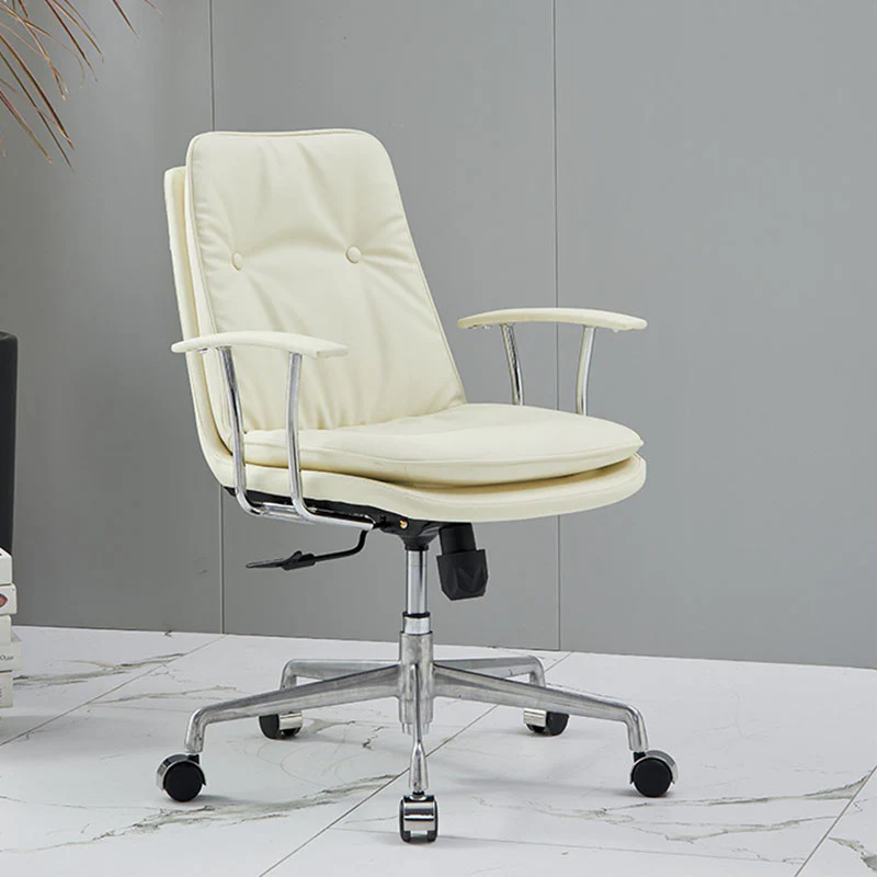 Contemporary White Leather Adjustable Swivel Office Chair