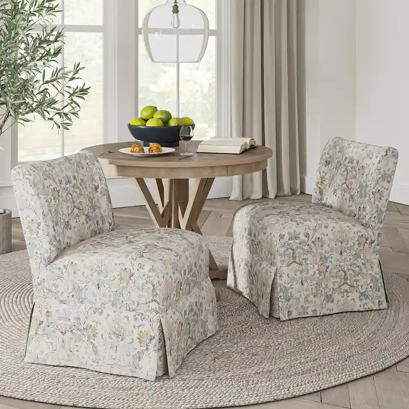 Falk Transitional Upholstered Slipper Chair with Slipcover and Solid Wood Legs Set of 2 by HULALA HOME