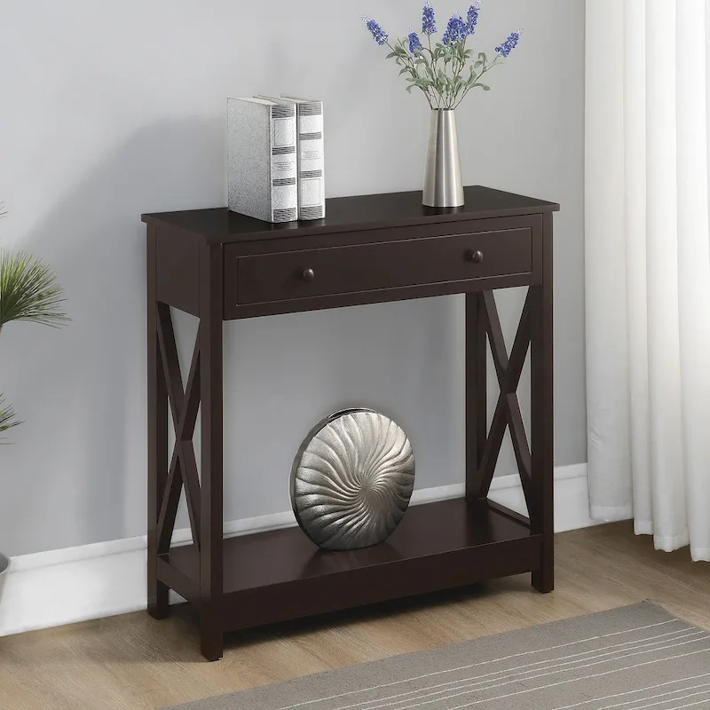 1-Drawer Entryway Hall Table with Shelf and X-Side Panels