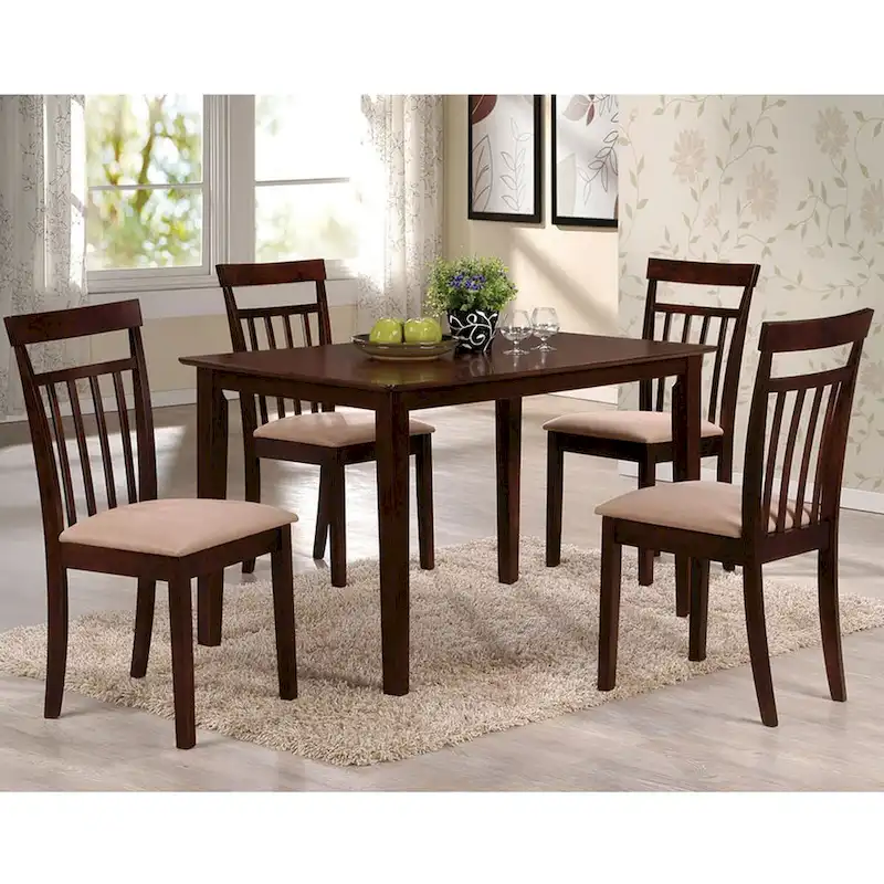 5 Piece Dining Set in Espresso and Beige Finish
