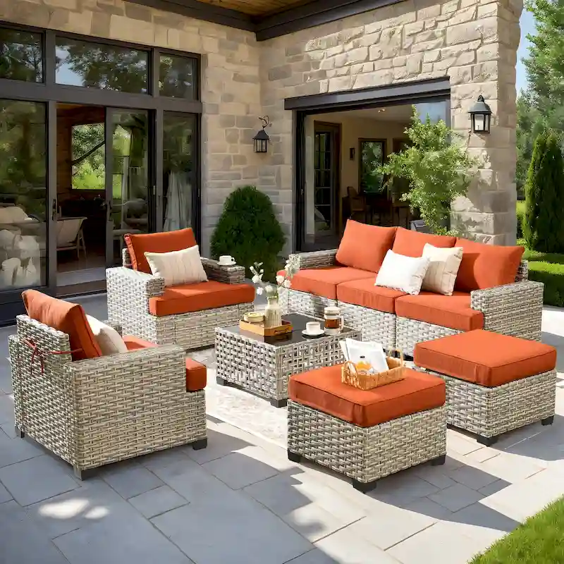 XIZZI 8-piece Patio Furniture Set Outdoor Rattan Conversation Seating Sofa