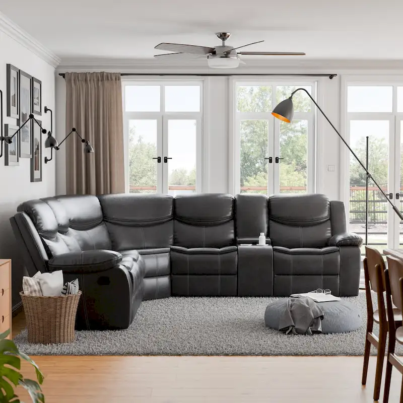 Furniture of America Sory Transitional Faux Leather Reclining Sectional Sofa