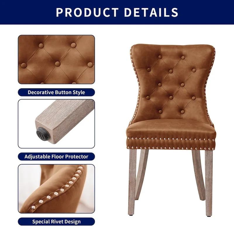 Faux Leather Wing-back Dining Chair with Button Tufting