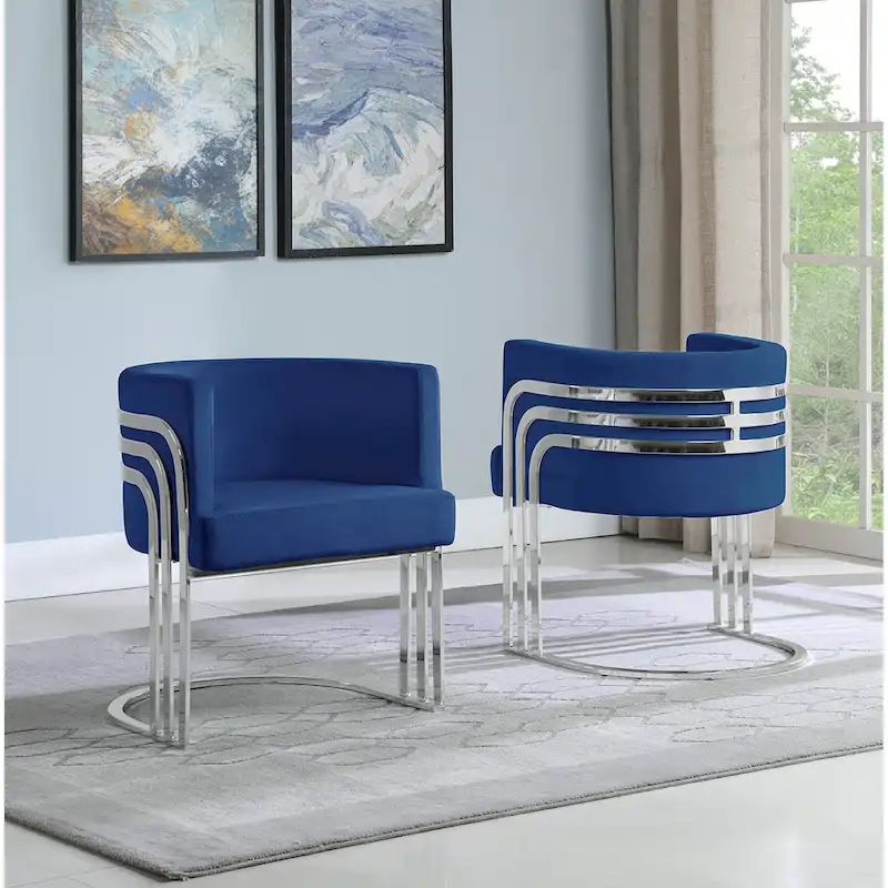 Black / Dark Grey / Navy / Beige Velvet Barrel Accent Chair with Chrome Base, Single