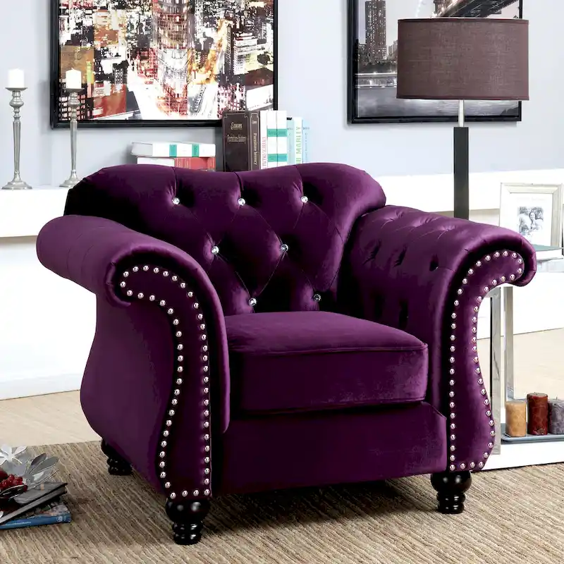 Traditional Fabric Felt Button Tufted Armchair