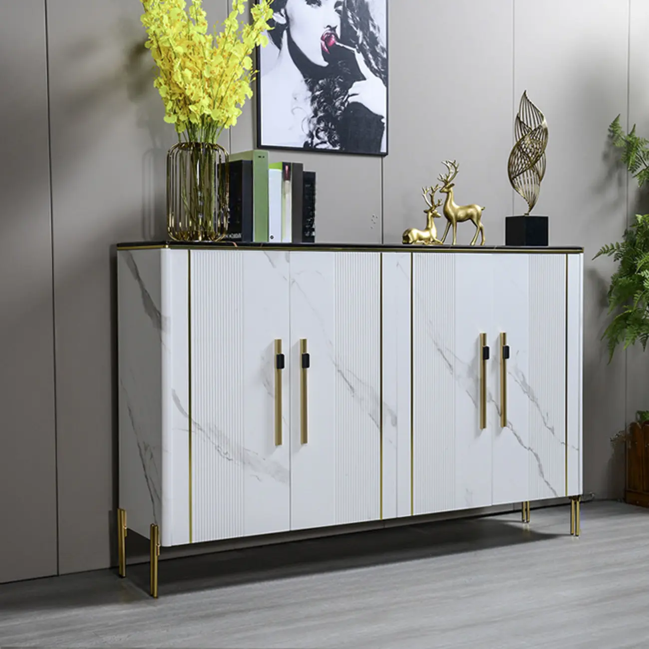 Glam Dark Gray Wooden Cabinet with Free Standing Design