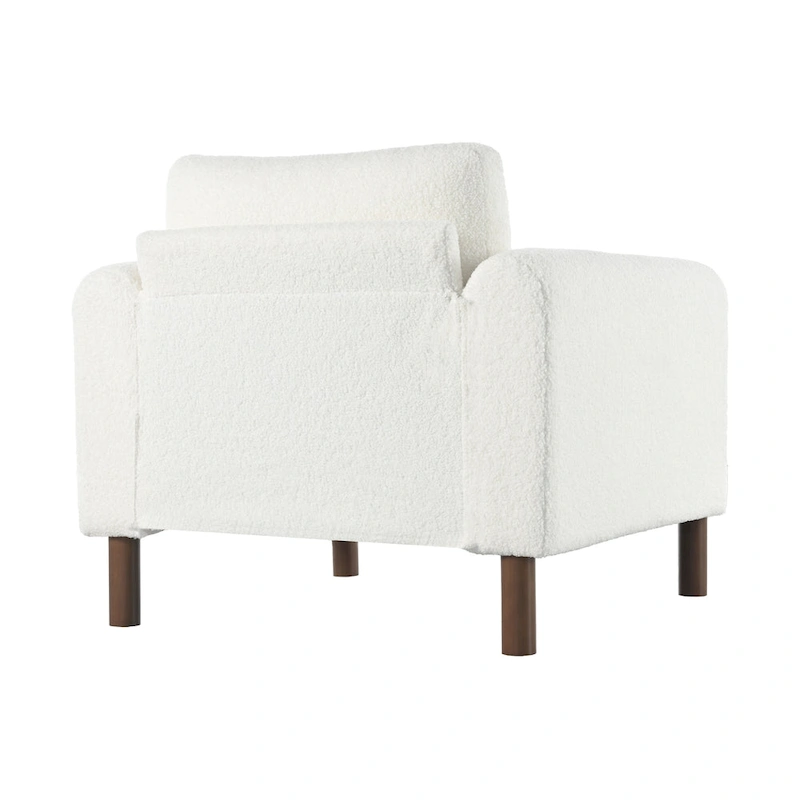 White 33.5 Upholstered Accent Chair with Walnut Legs and Curved Handrail