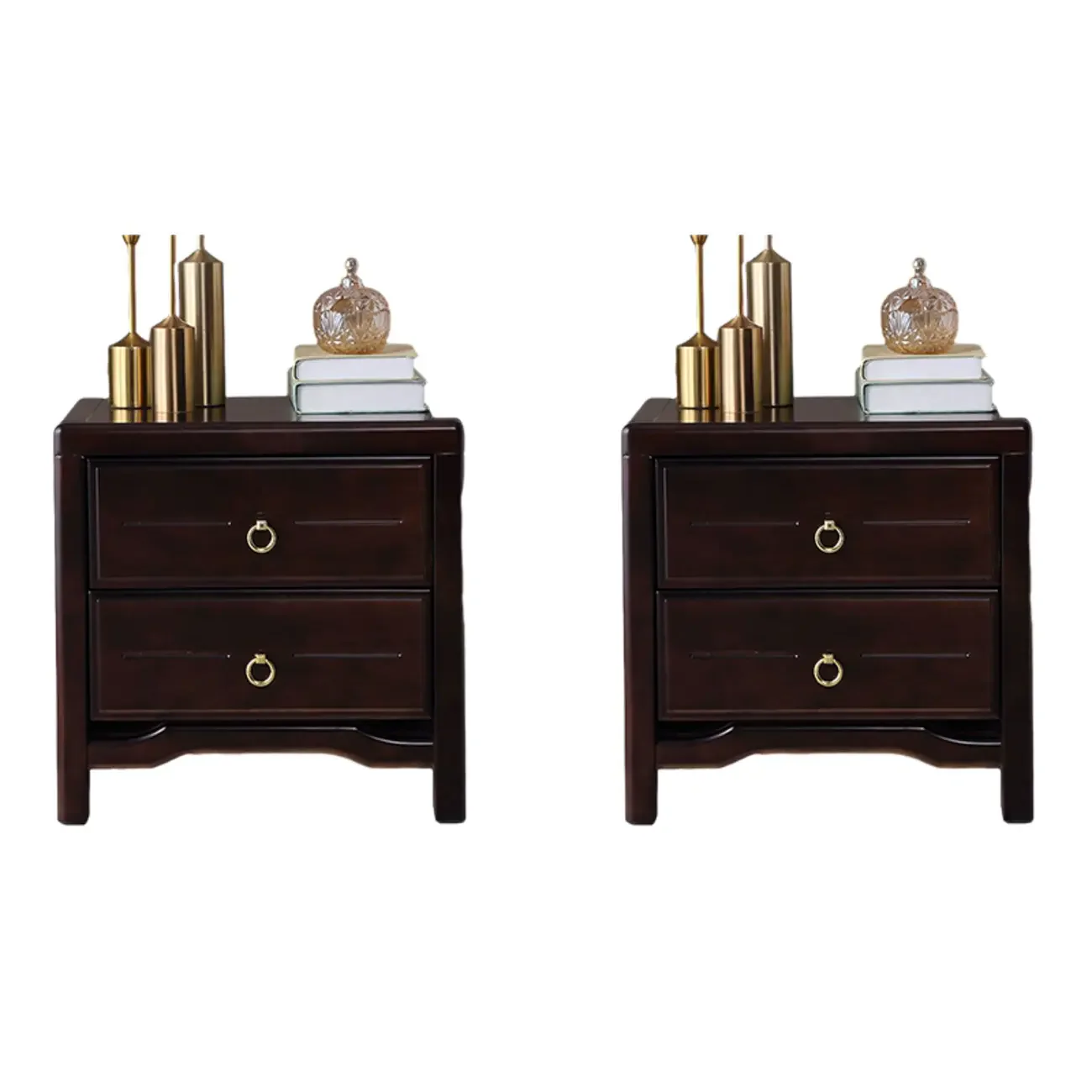 Bedroom Black Wooden 2-Drawer Narrow Nightstand