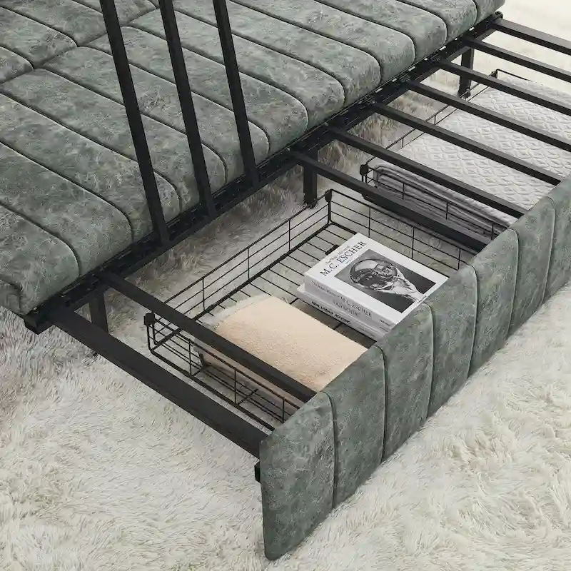 Modern 68 Foam 3 in 1 Pull-Out 3-seaters Bed Sleeper Sofa with Copper Nails and Two Drawers