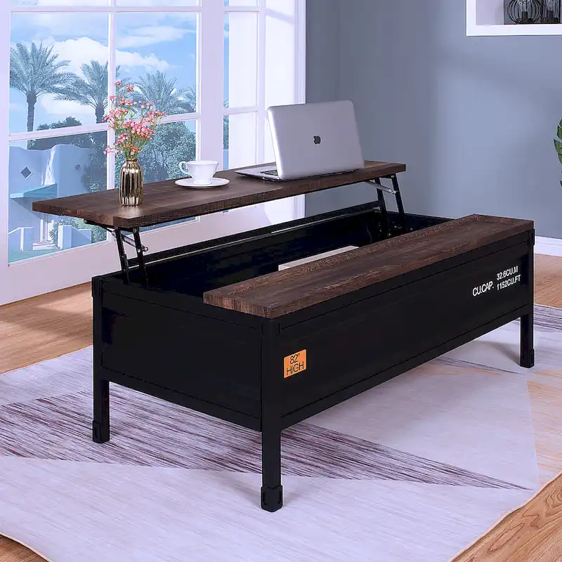 Black Walnut Industrial Lift-Top Coffee Table, 1-Person