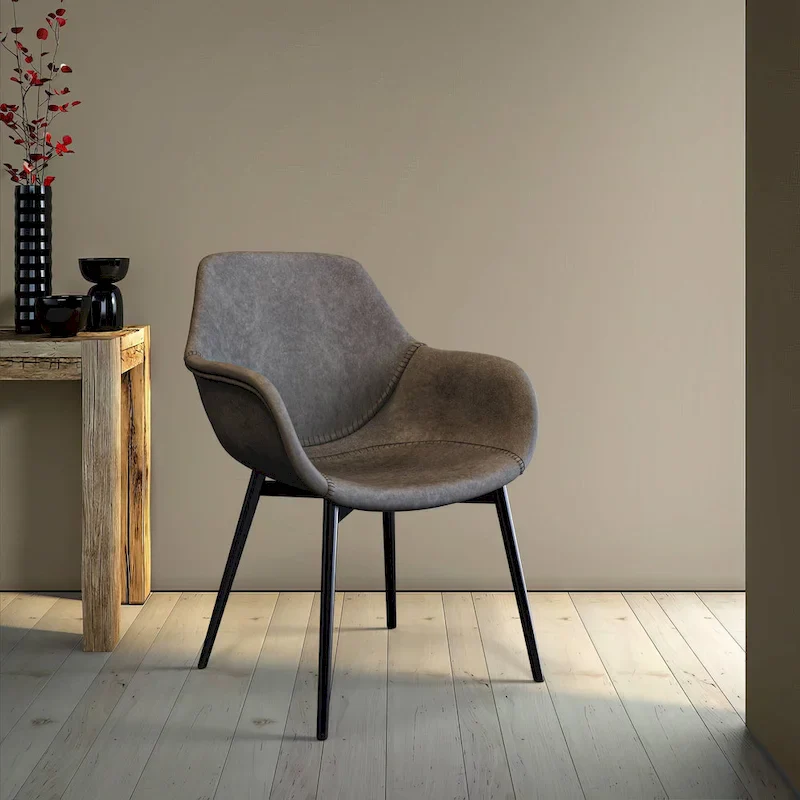 LeisureMod Dining Arm Chair With Metal Legs Set of 2 - Olive Green - 24.5Dx25.2Wx33H