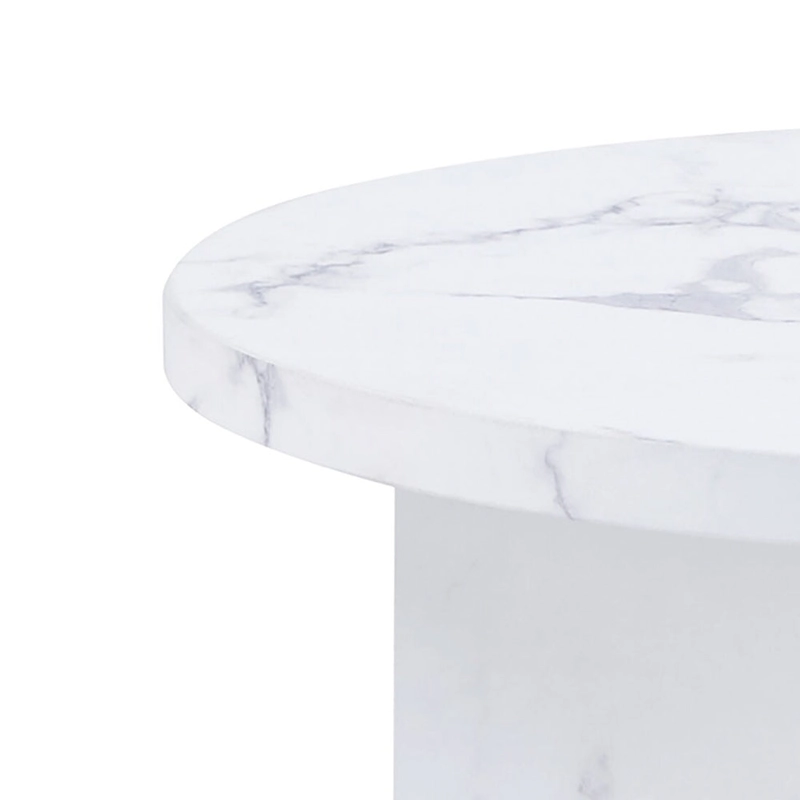 Modern Stylish Wooden Round Coffee Table with Imitation Marble Veneer Surface