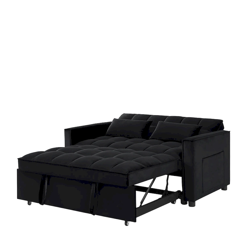 Velvet Convertible Loveseat Sleeper Sofa Couch with 2 Pillows