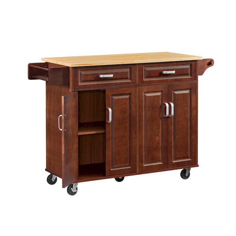 Mobile Kitchen Island Cart With 2 Drawers and 4 Swivel Casters