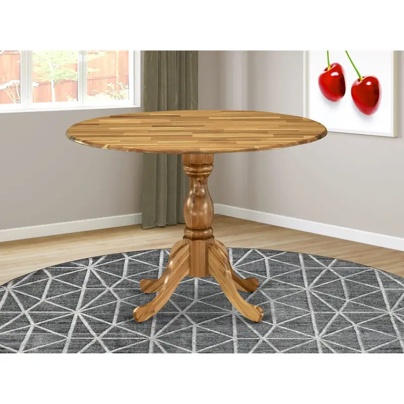 East West Furniture Dublin Modern Kitchen Table - a Round Dining Table Top with Dropleaf & Pedestal Base, (Finish Option)