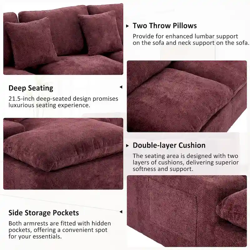 L-Shaped Reversible Sectional Sofa Chenille Fabric Couch Chaise