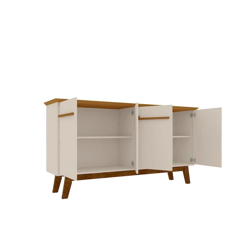 Yonkers 62.99 Sideboard with Solid Wood Legs and 2 Cabinets in Off White and Cinnamon