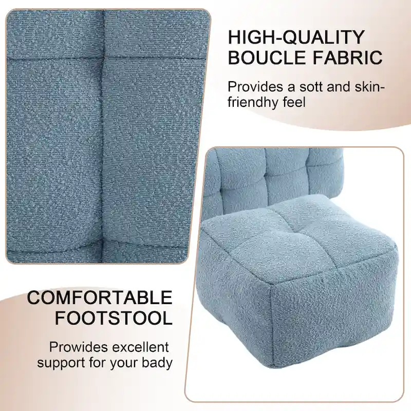 HOMEFUN Boucle Upholstered Tufted Modern Single Side Sofa Chair with Ottoman