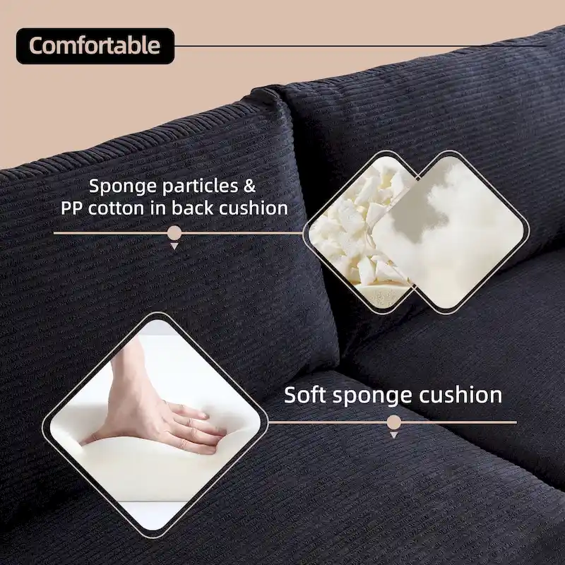 HOOOWOOO Mid-Century Modern Upholstered Sofa Couch with Rolled Pillows