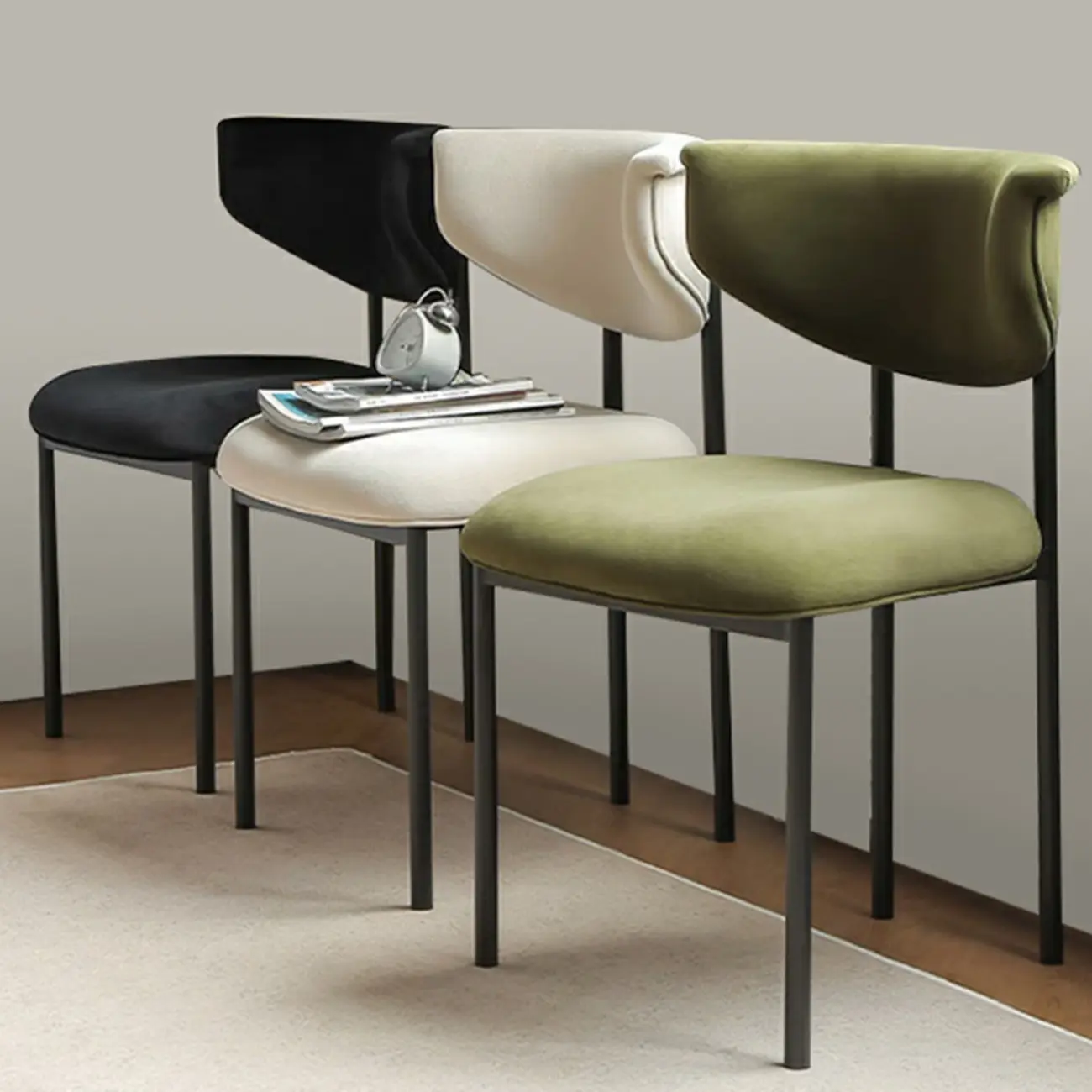 Upholstered Metal Legs Open Back Dining Chair