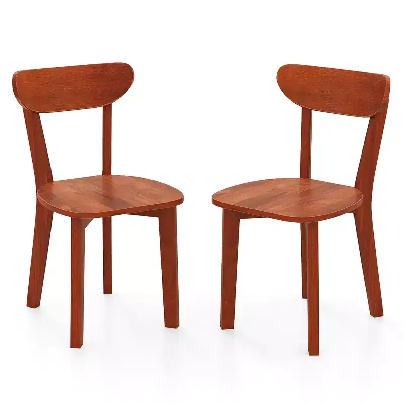 Costway Solid Wood Dining Chair Set of 2 w/ Curved Backrest & Rubber Wood Frame