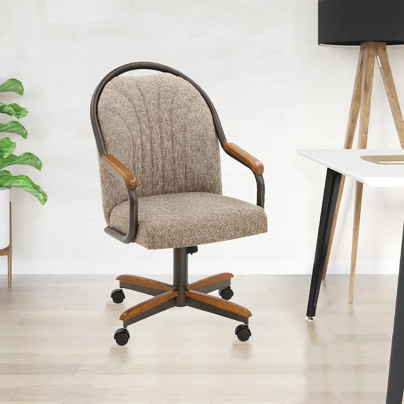 Chromcraft Douglas Caster Dining Chairs in Chestnut, Gray Finish (Set of 2)