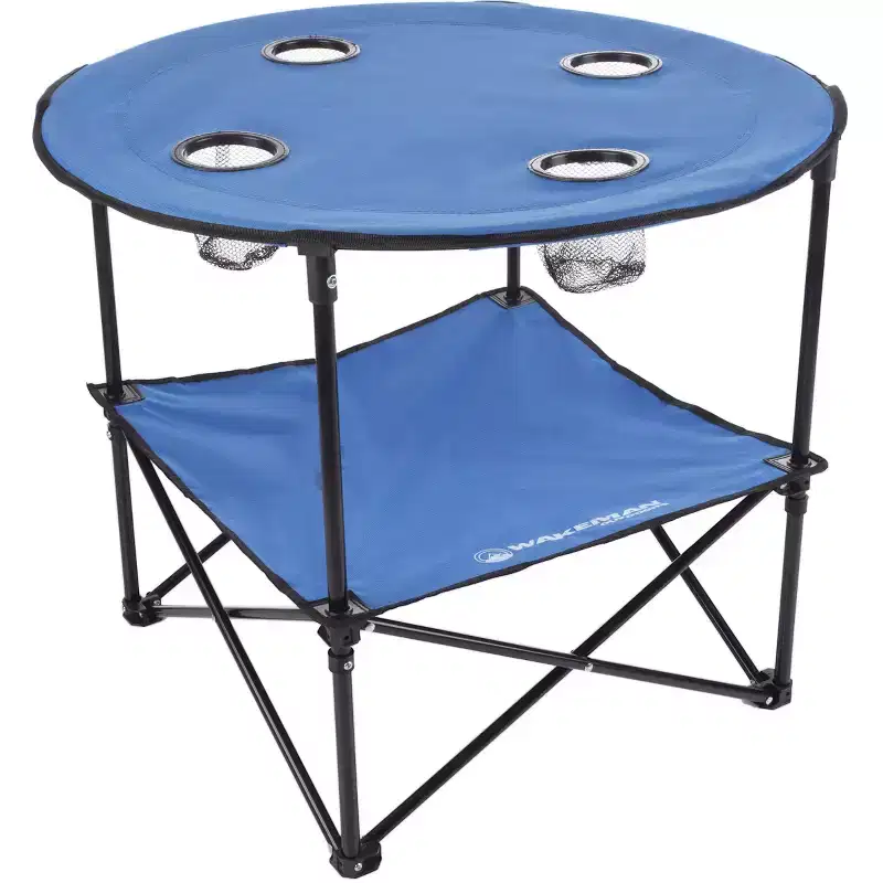 Leisure Sports Round 2-Tier Folding Camp Table With Cup Holders and Carrying Bag - Blue