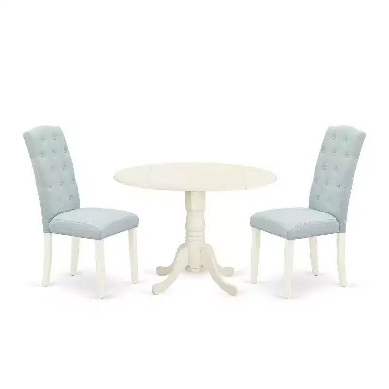 HomeStock 3-Pc Linen white Solid Wood Top - Round Dining Room Set with Dropleaf - Seats 4