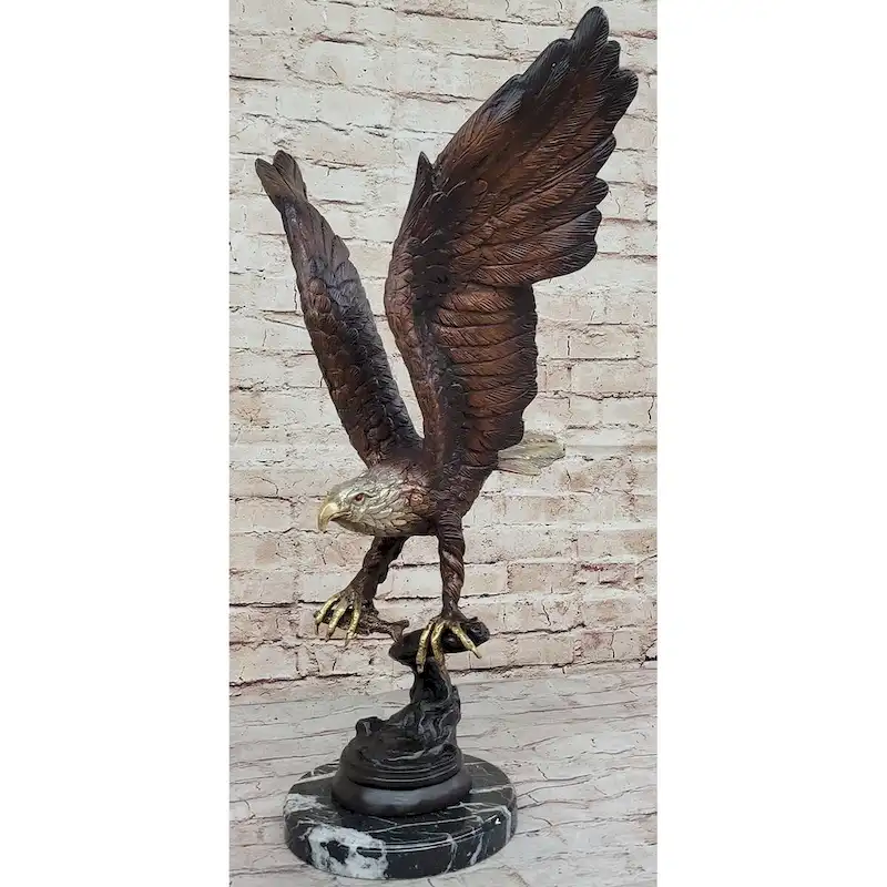 Signed Moigniez Eagle Catch Fish Bronze Sculpture Multi Color Patina Figurine 24 Inches X 13 Inches