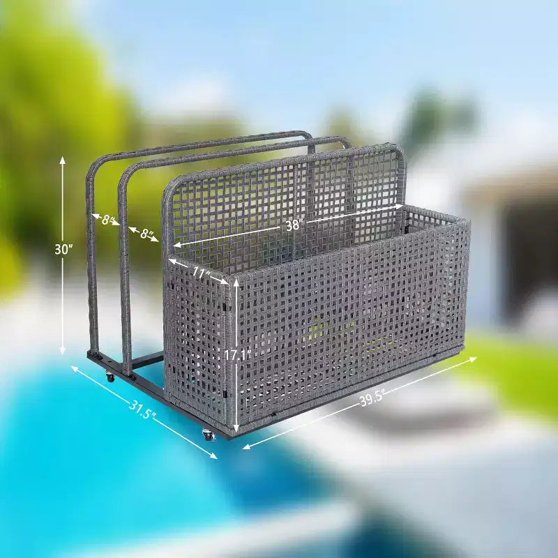 COZONY Pool Storage Bin with PE Rattan, Pool Organizer for Cushions & Floaties