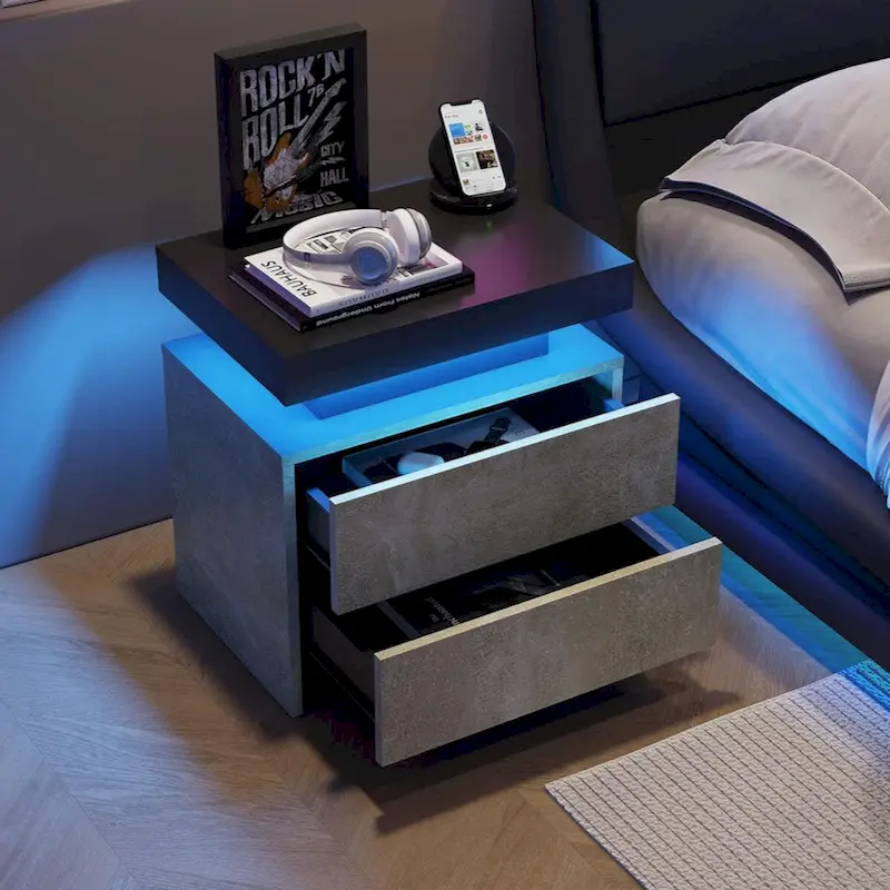 LED Nightstand with 2 Drawers