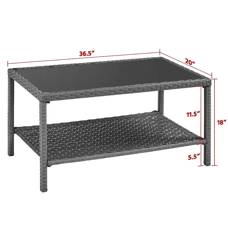 Yaheetech Wicker 2-Layer Patio Rattan Table with Tempered Glass Top