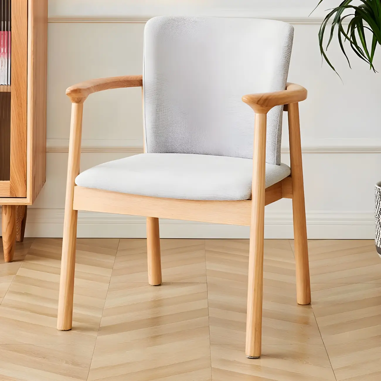 Modern Upholstered Rubberwood Arm Dining Chair Set of 2