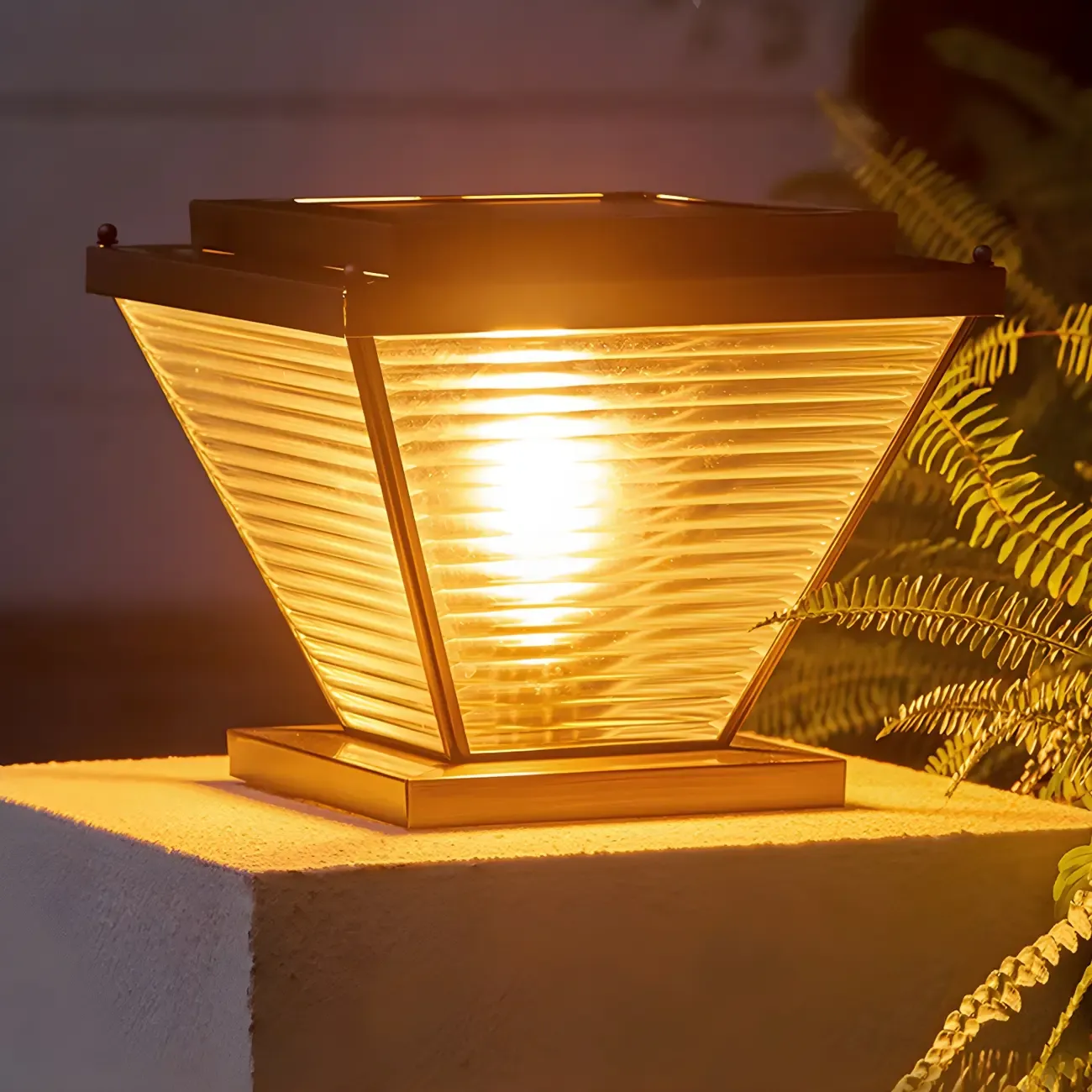 Bronze Solar Striped Reverse-Pyramid Outdoor Post Lights