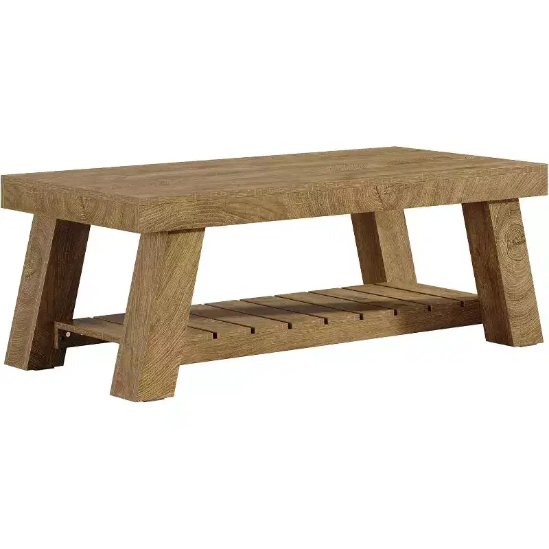 Lantine 47.24 Wood Coffee Table, Farmhouse 2-Tier Rectangular Center Tables for Living Room, Apartment, Home