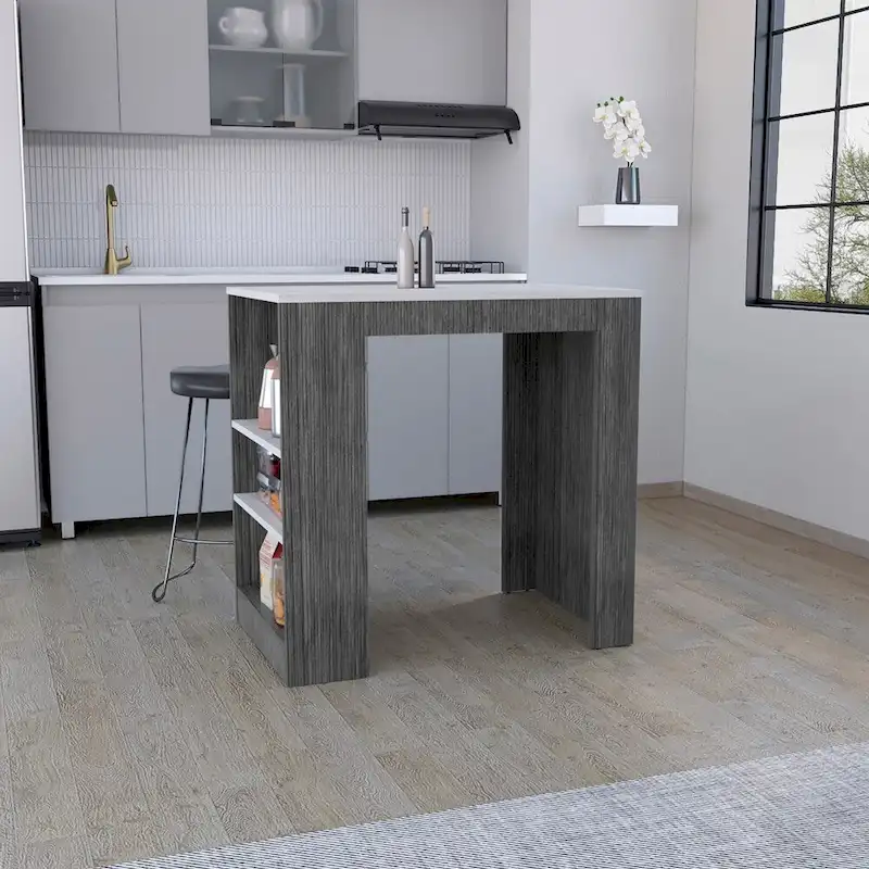 Kitchen Island Doyle, Kitchen, Concrete Gray / Ibiza Marble,High quality and durable