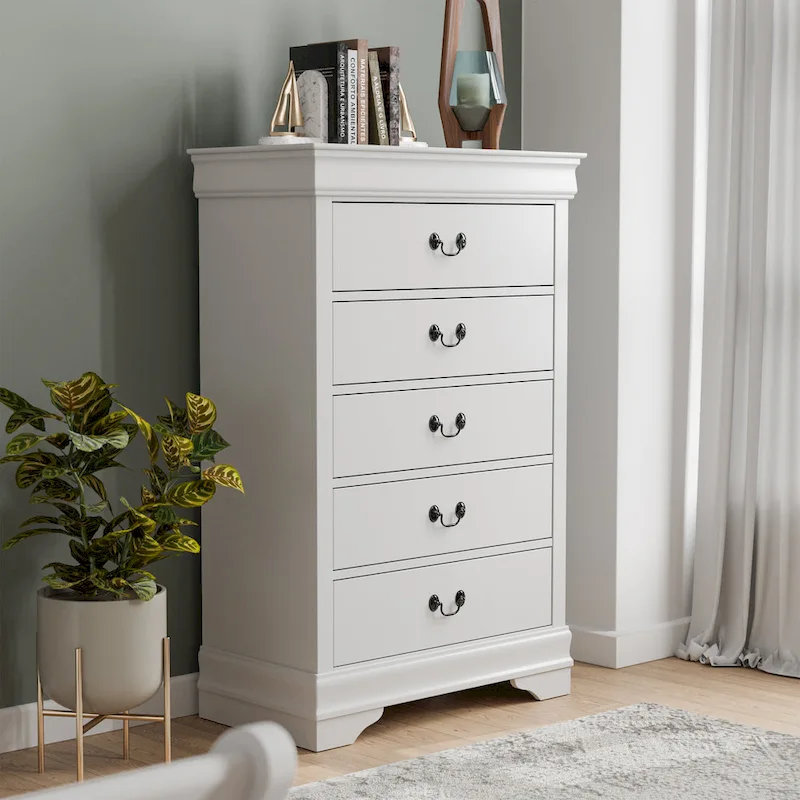 Traditional Solid Wood 5-Drawer Chest – Classic Bedroom Storage, 4 Colors