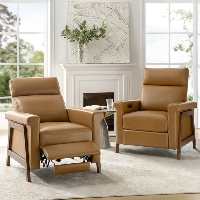 Jaime Modern Genuine Leather Power Recliner Built in USB Ports Set of 2 by HULALA HOME