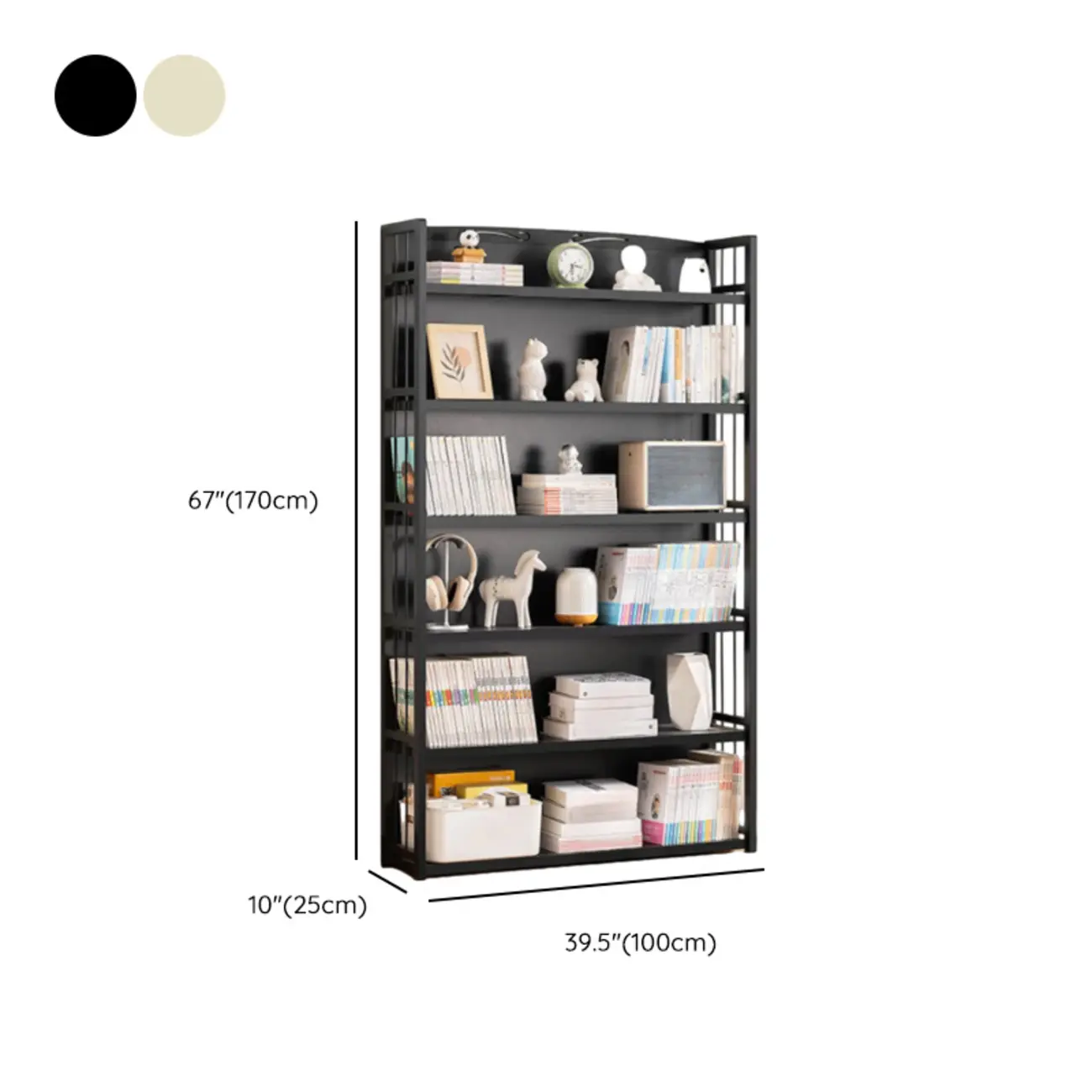 Premium Bamboo Modern Black 5-Shelf Open Bookshelf