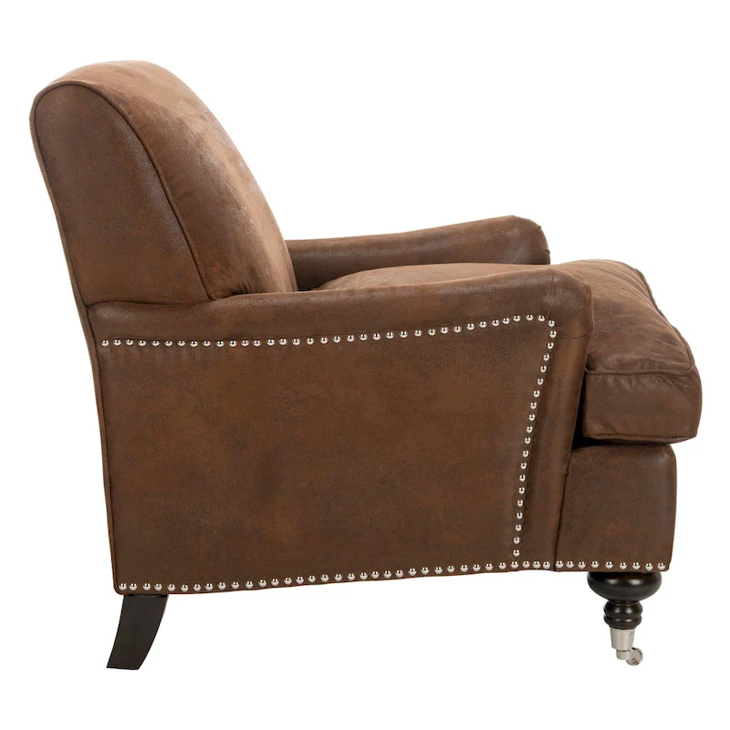 Transitional Club Chair with Nailhead Trim - 29W x 34D x 31.5H - Espresso Legs with Casters