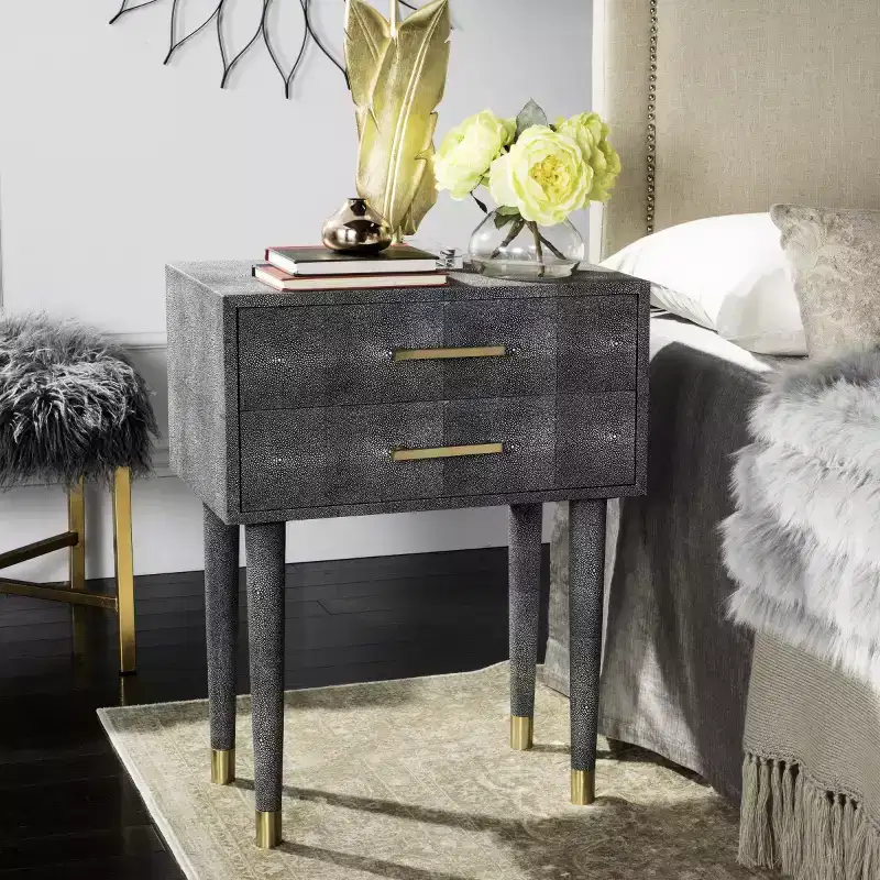 Nour Faux Shagreen End Table - SFV1520B - Black - Safavieh Couture