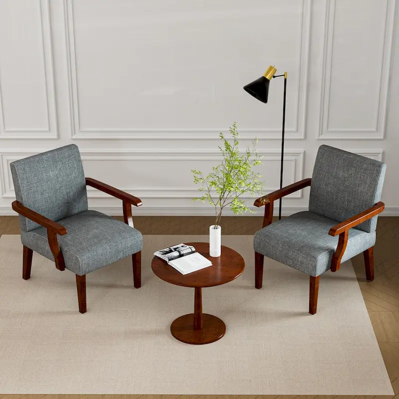 Grey 18.7 Arm Chairs with Round Table (Set of 2)